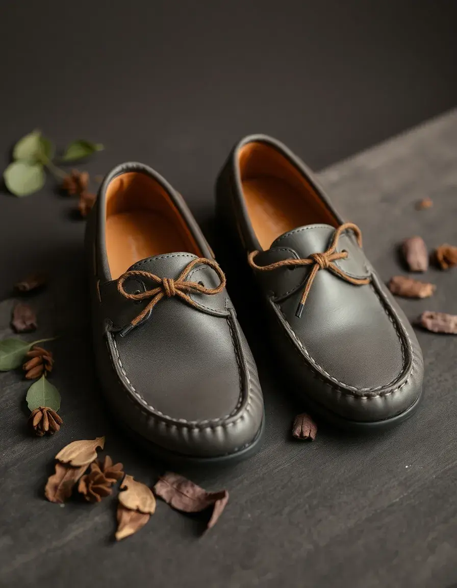 Chaussure bateau en cuir gris pour homme