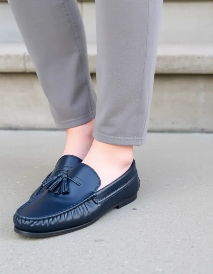Mocassin à glands cuir bleu marine homme
