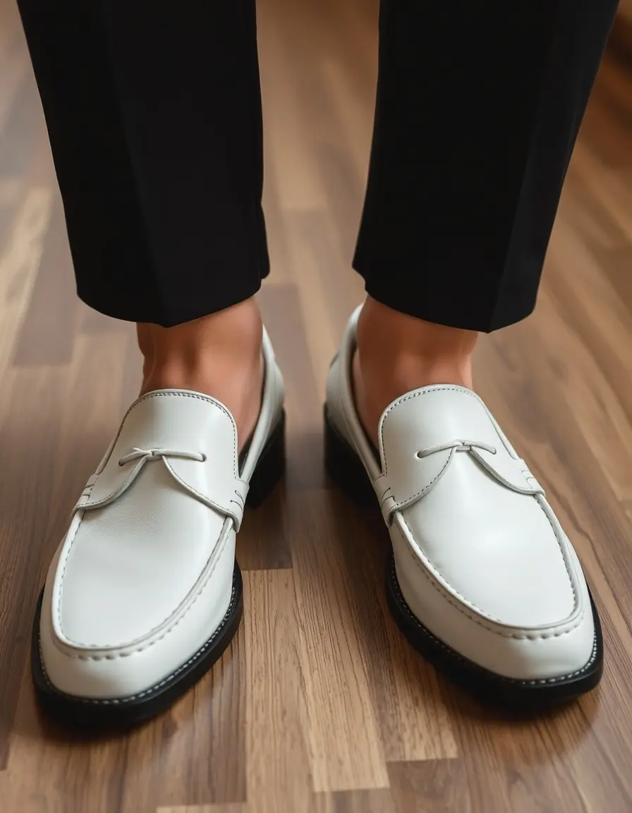 Mocassin de cérémonie en cuir blanc homme