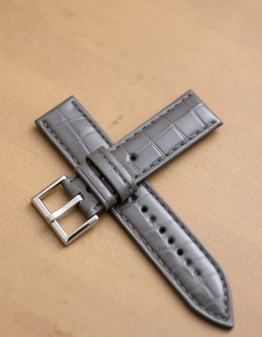 Bracelet montre style alligator gris luxe