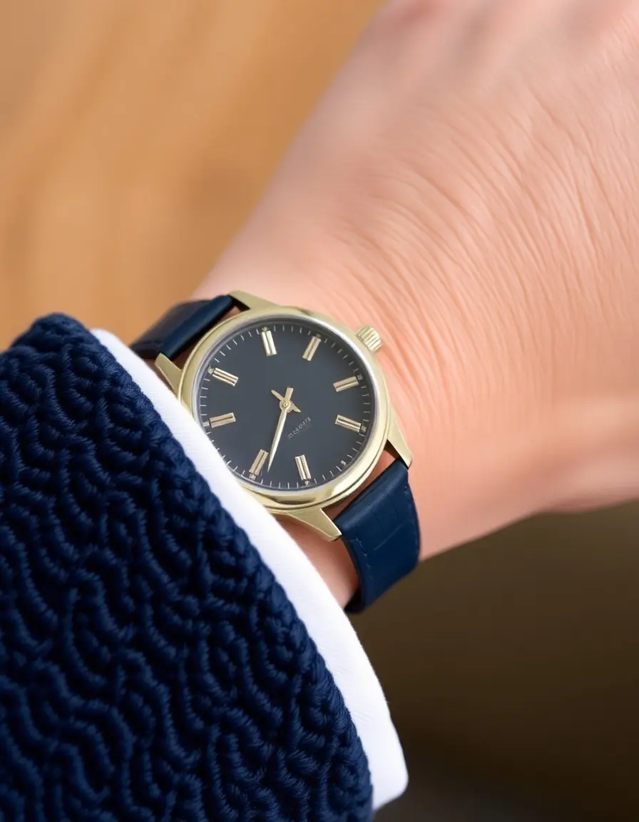 Bracelet montre cuir autruche bleu marine