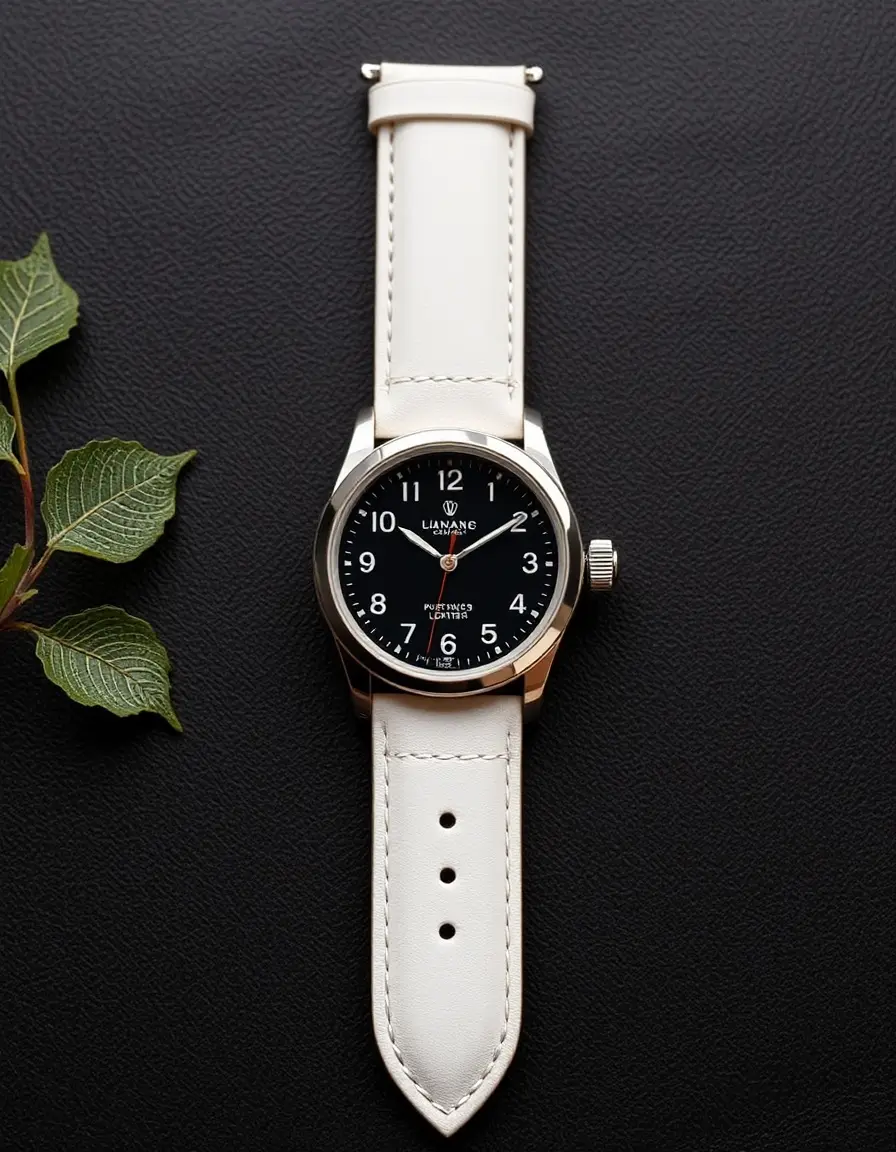 Bracelet montre cuir agneau blanc minimaliste