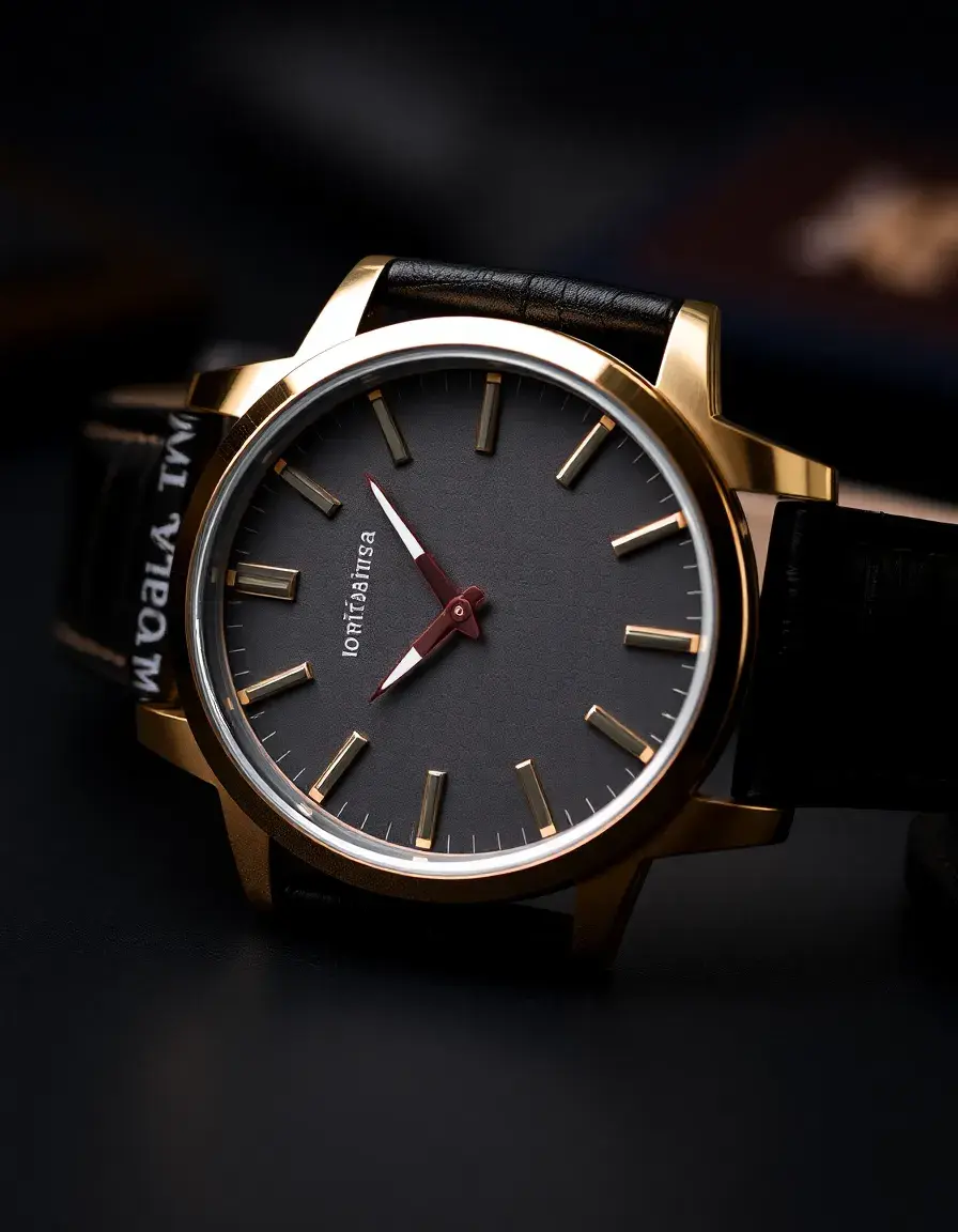 Montre homme avec bracelet en cuir noir classique, élégante et sobre