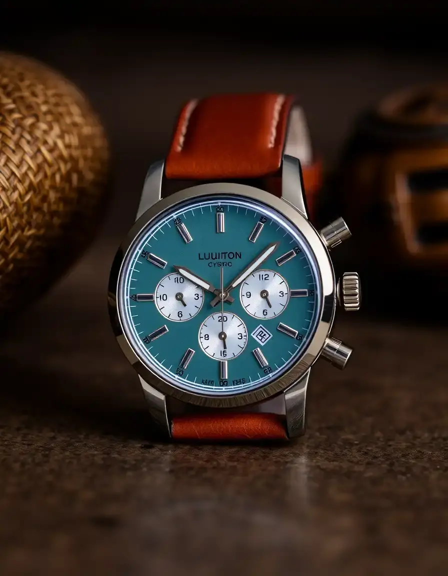 Montre chronographe pour homme avec bracelet en cuir marron foncé