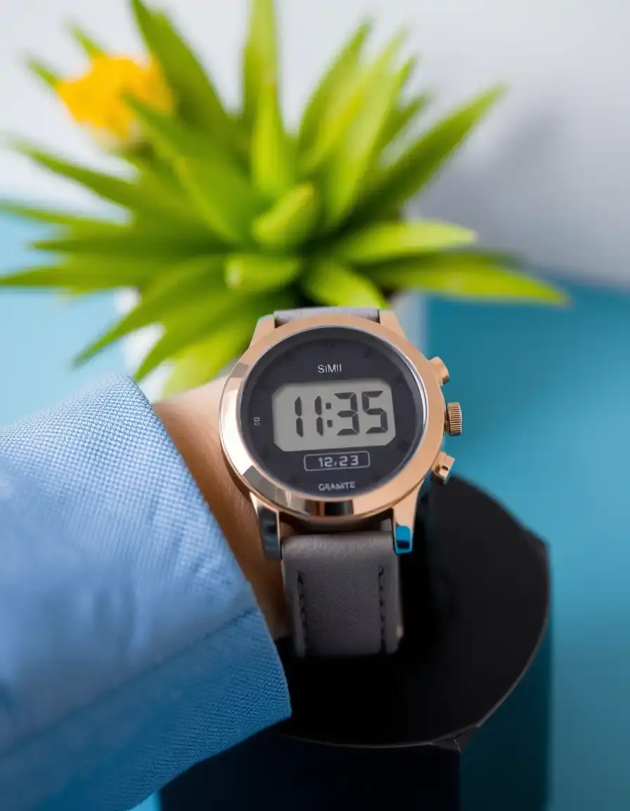 Montre digitale homme avec bracelet en cuir gris anthracite
