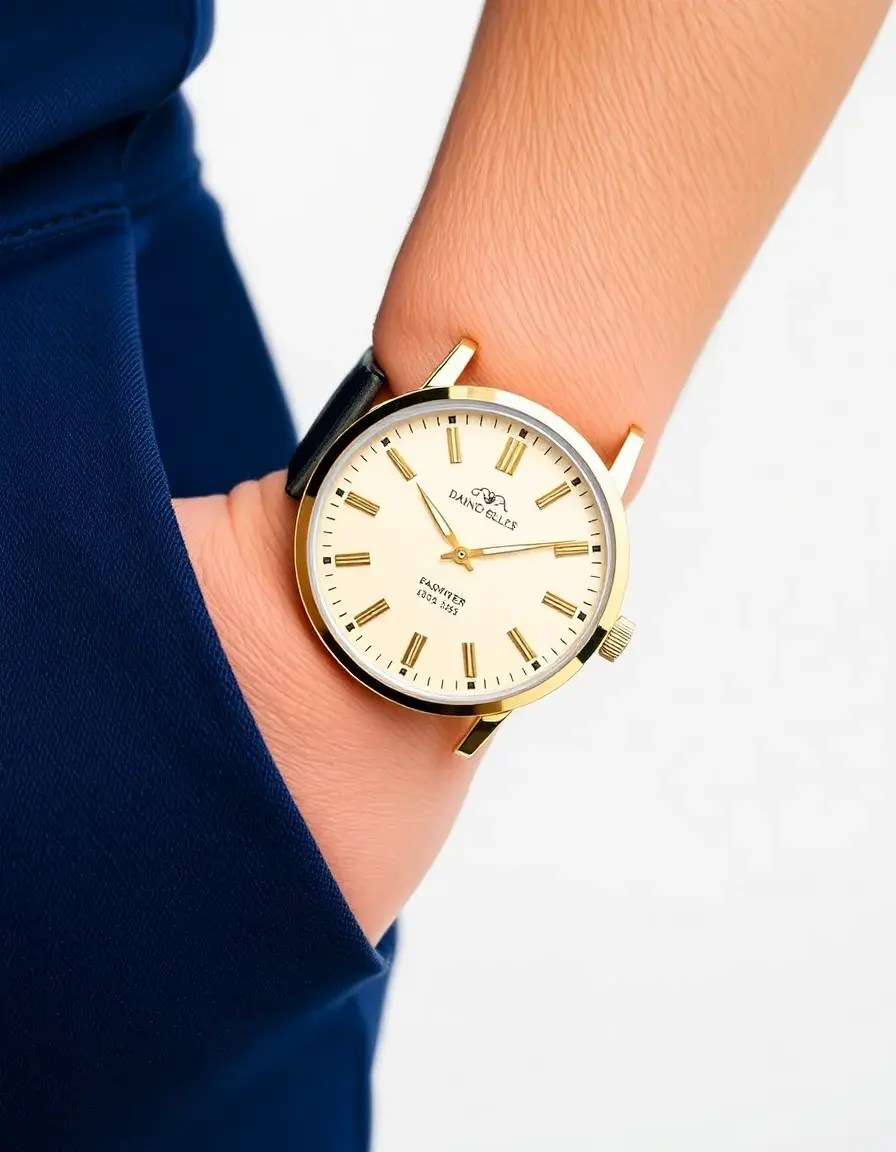 Montre habillée luxe pour homme avec bracelet en cuir bleu marine