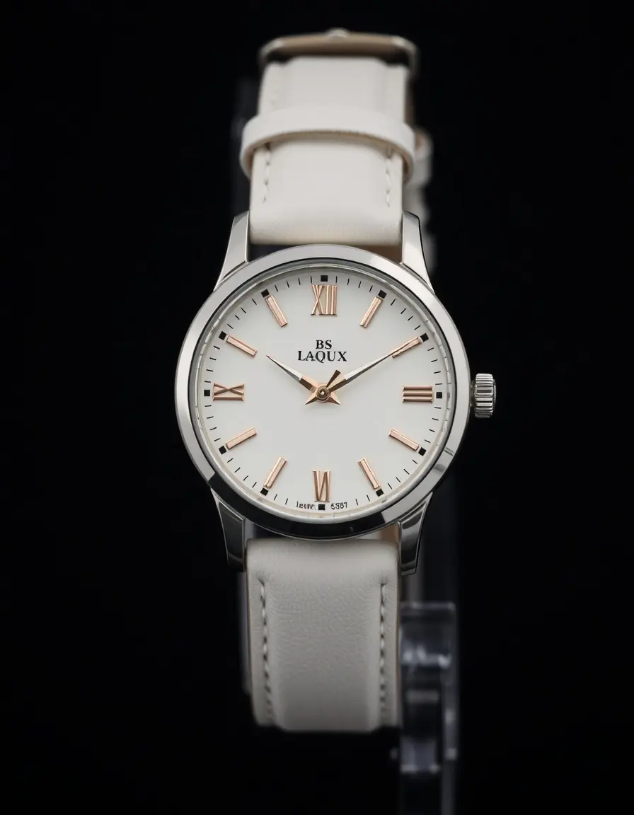 Montre de luxe pour homme avec bracelet en cuir blanc immaculé