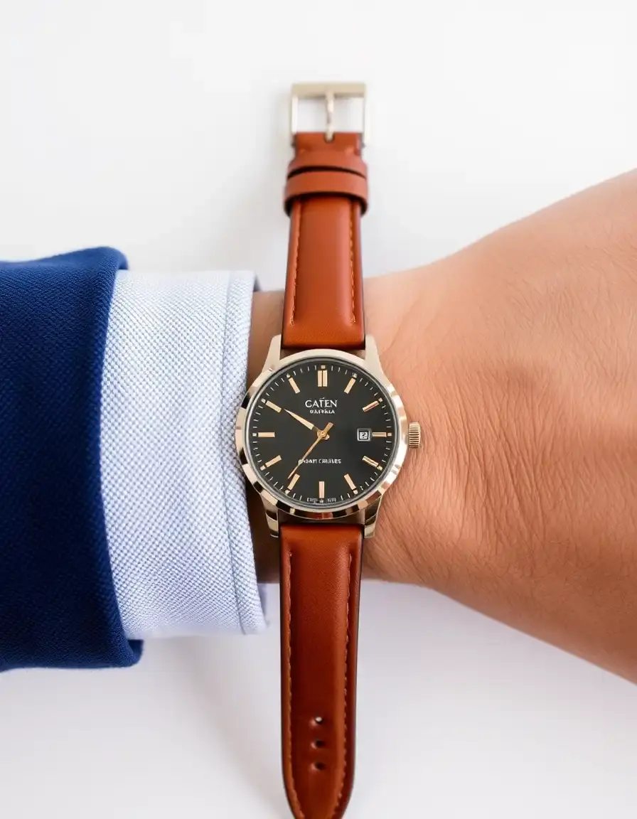 Montre habillée homme cuir couleur fauve tan