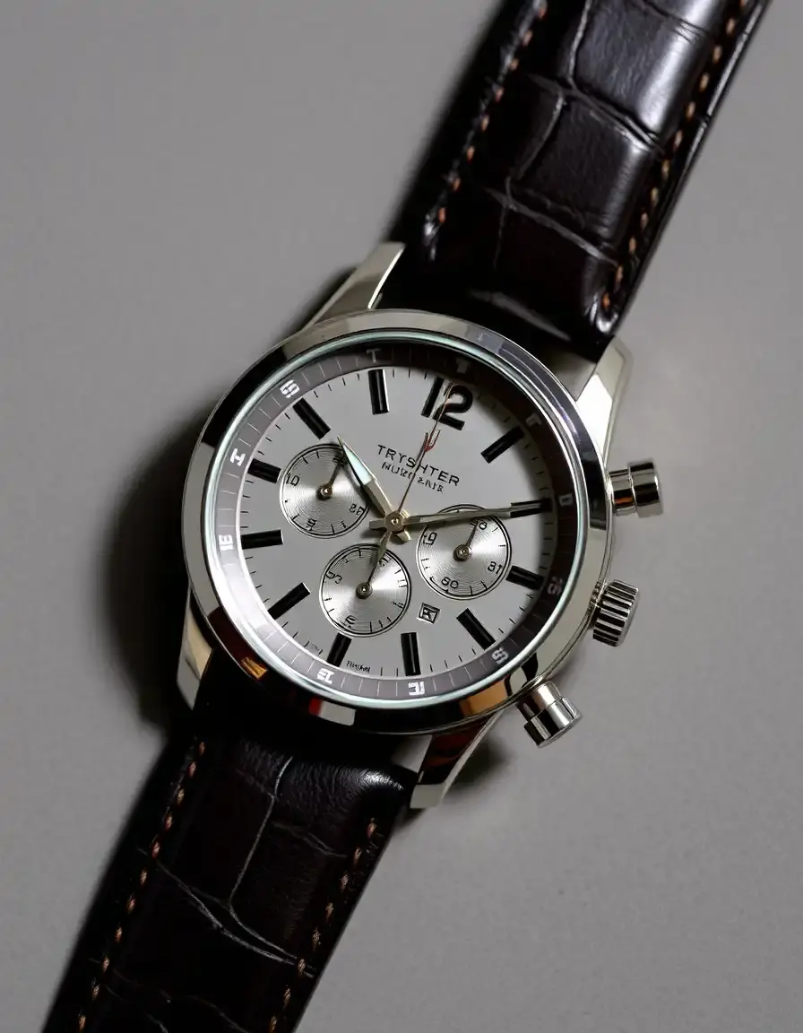 Montre chronographe homme avec bracelet cuir gris anthracite