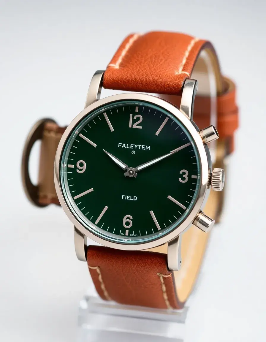 Montre de terrain homme avec cuir vert forêt mat