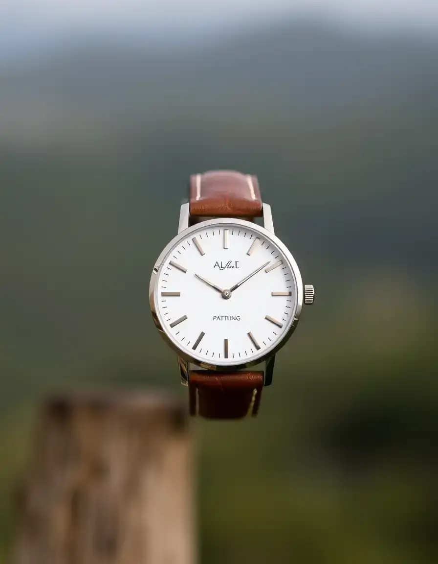Montre minimaliste homme avec bracelet cuir crème