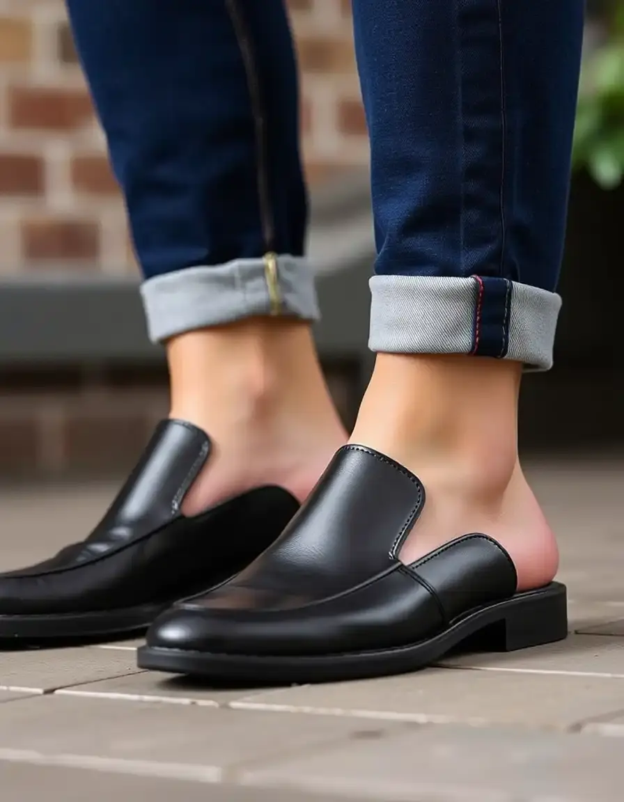 Mules en cuir noir pour homme, design minimaliste et élégant