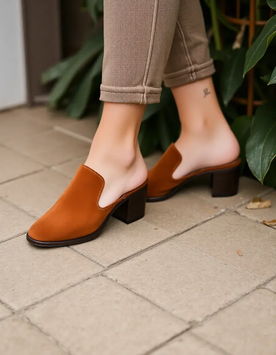 Mules en cuir suédé marron pour homme, texture douce et chaleureuse