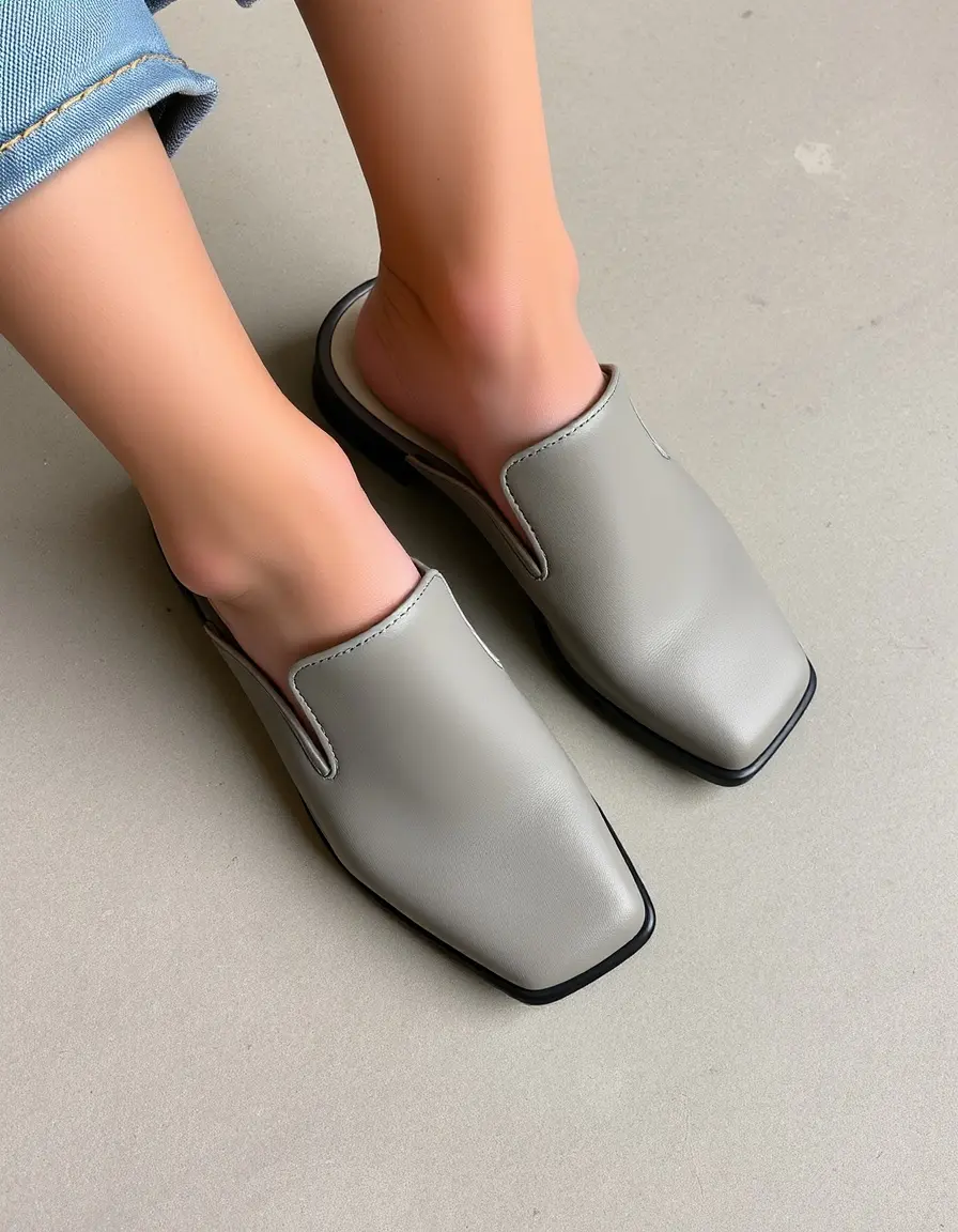 Mules homme cuir gris style slide minimaliste