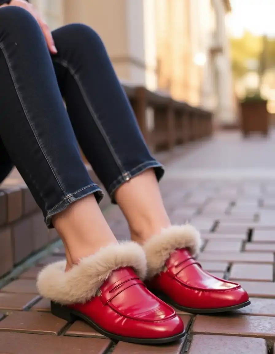 Mules homme cuir rouge doublées fourrure