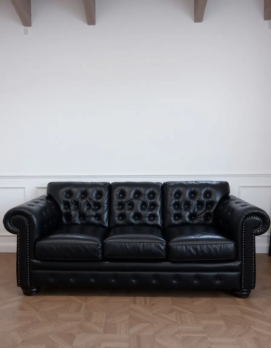 Canapé en cuir noir trois places moderne et élégant