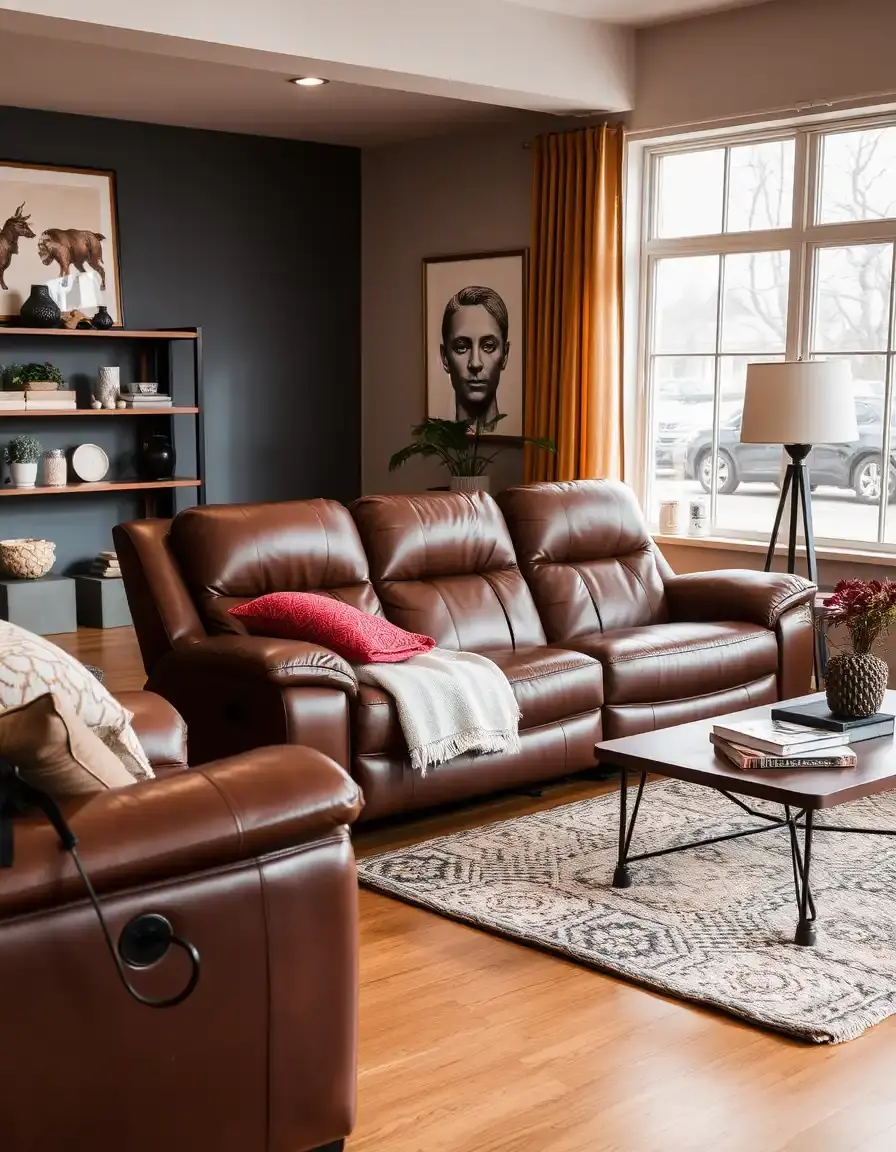 Canapé en cuir marron inclinable pour un confort maximal