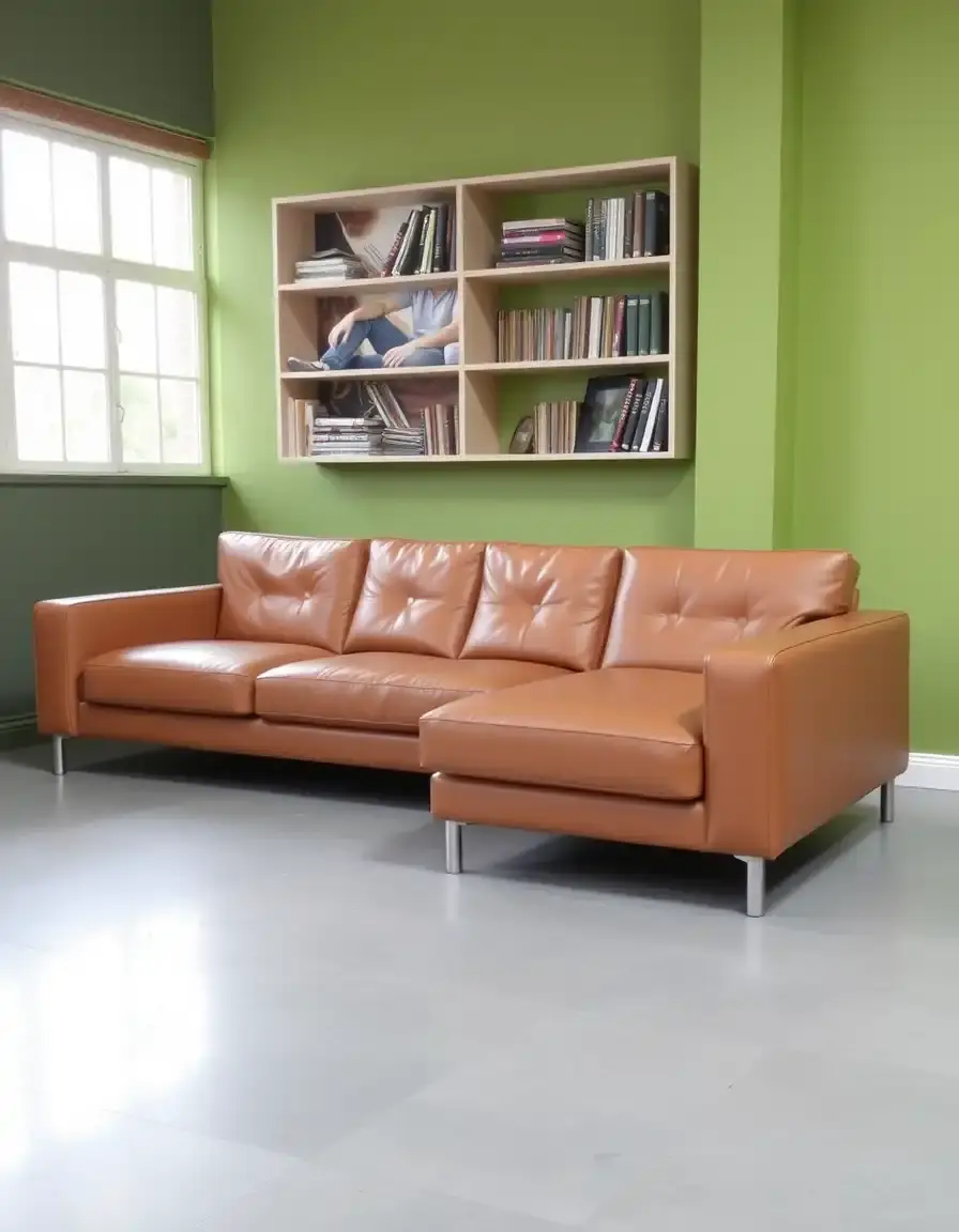 Canapé modulaire en cuir de couleur fauve naturel