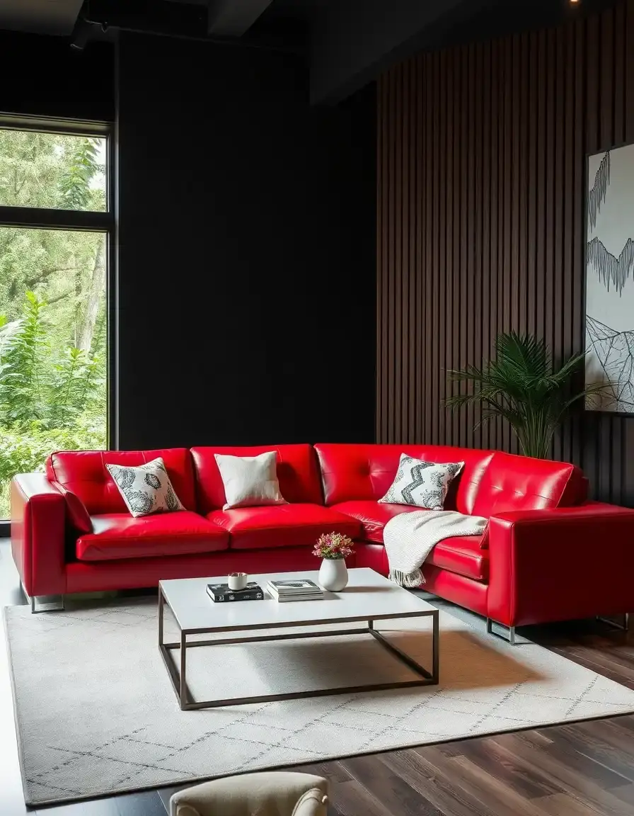 Canapé contemporain en cuir rouge vif