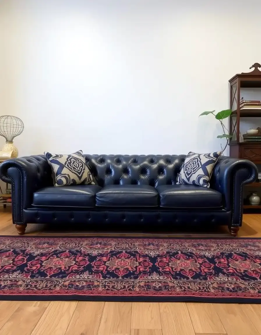 Canapé traditionnel en cuir bleu marine