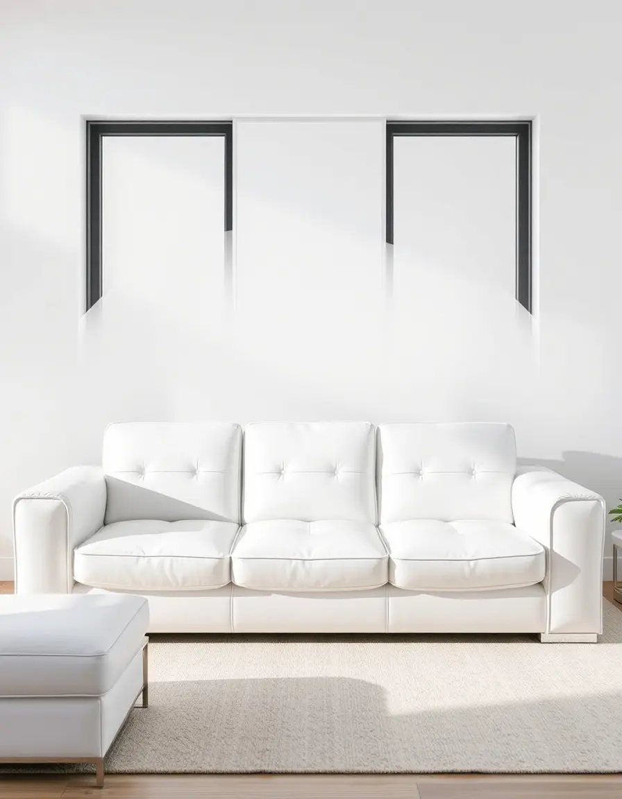 Canapé en cuir blanc minimaliste pour salon lumineux