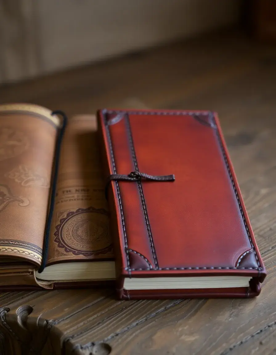 Journal de bord en cuir relié à la main