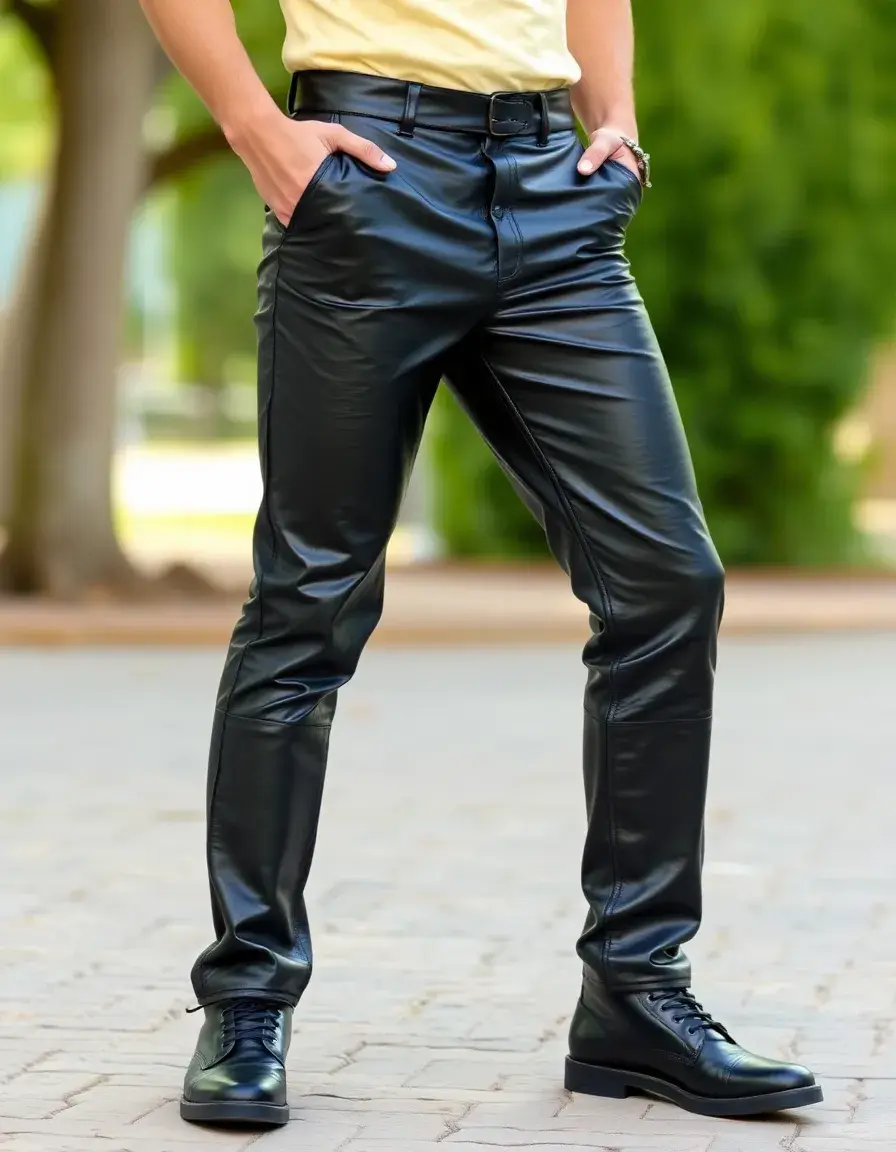 Pantalon en cuir homme coupe droite noir élégant
