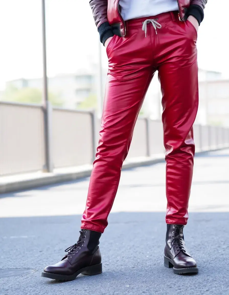 Jogging en cuir rouge pour homme style urbain