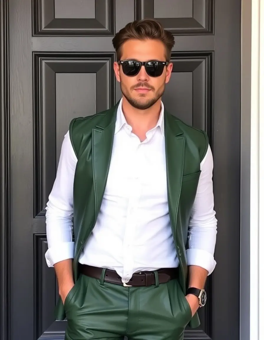 Pantalon habillé en cuir vert pour homme