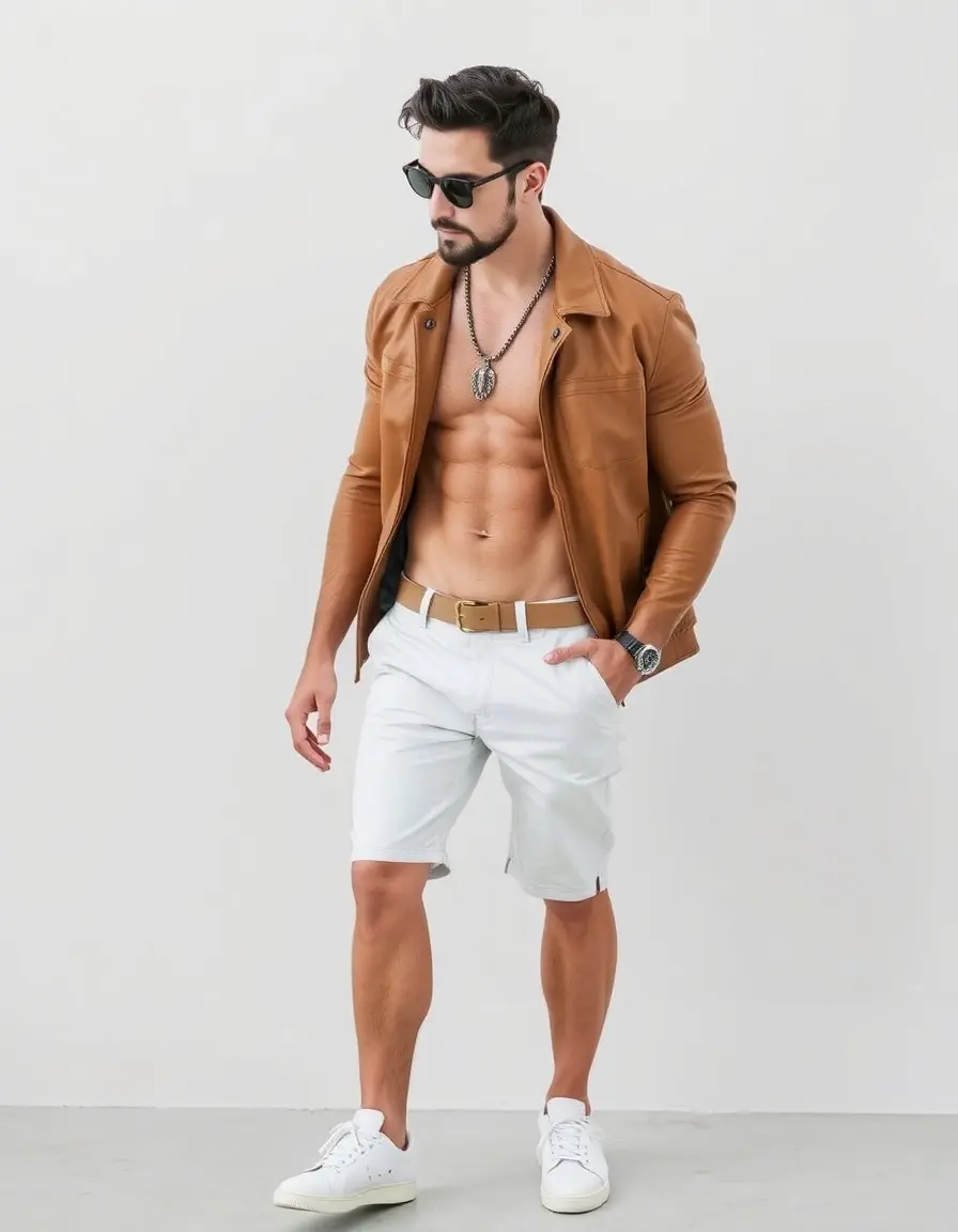Short en cuir blanc pour homme style été