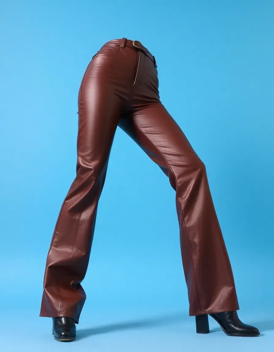 Pantalon simili cuir évasé marron tendance