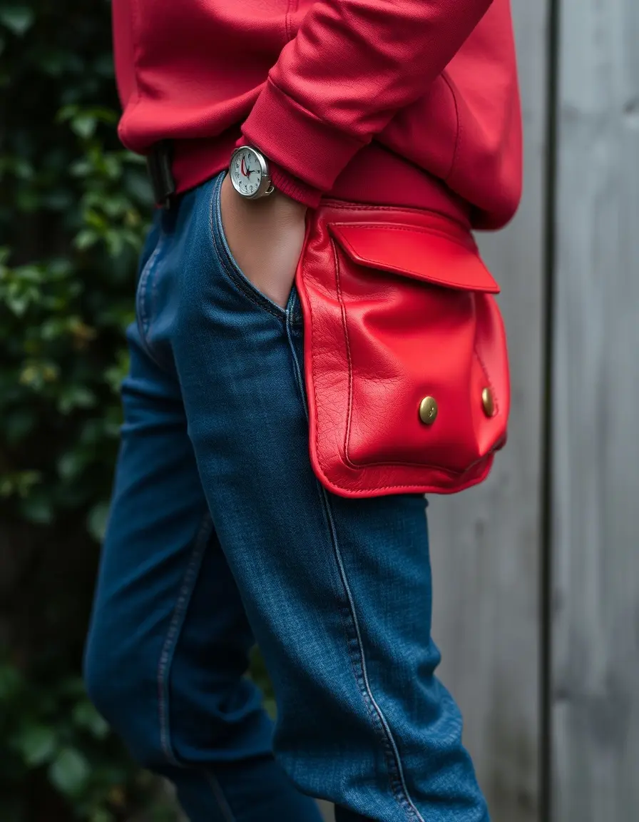 Pantalon cargo simili cuir rouge dynamique