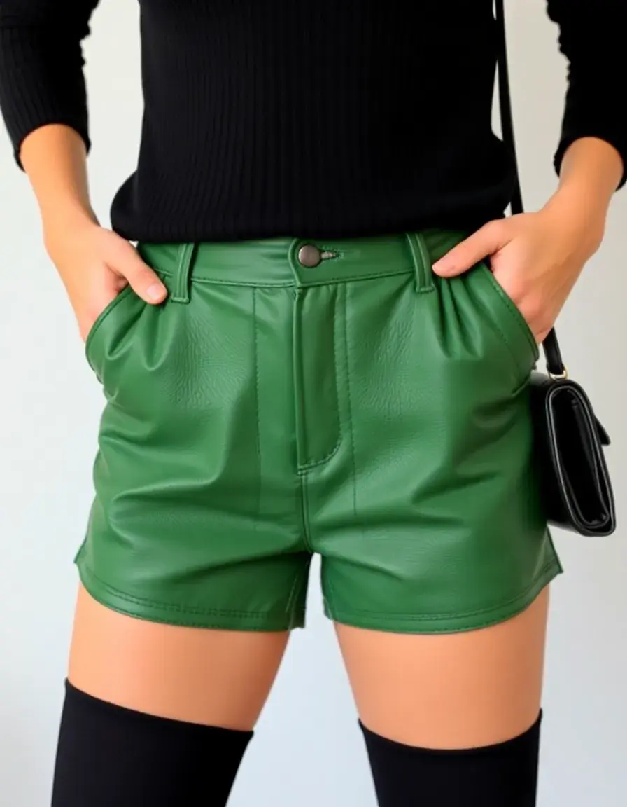Short simili cuir vert forêt