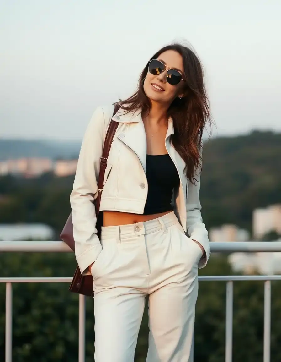 Pantalon simili cuir blanc élégant