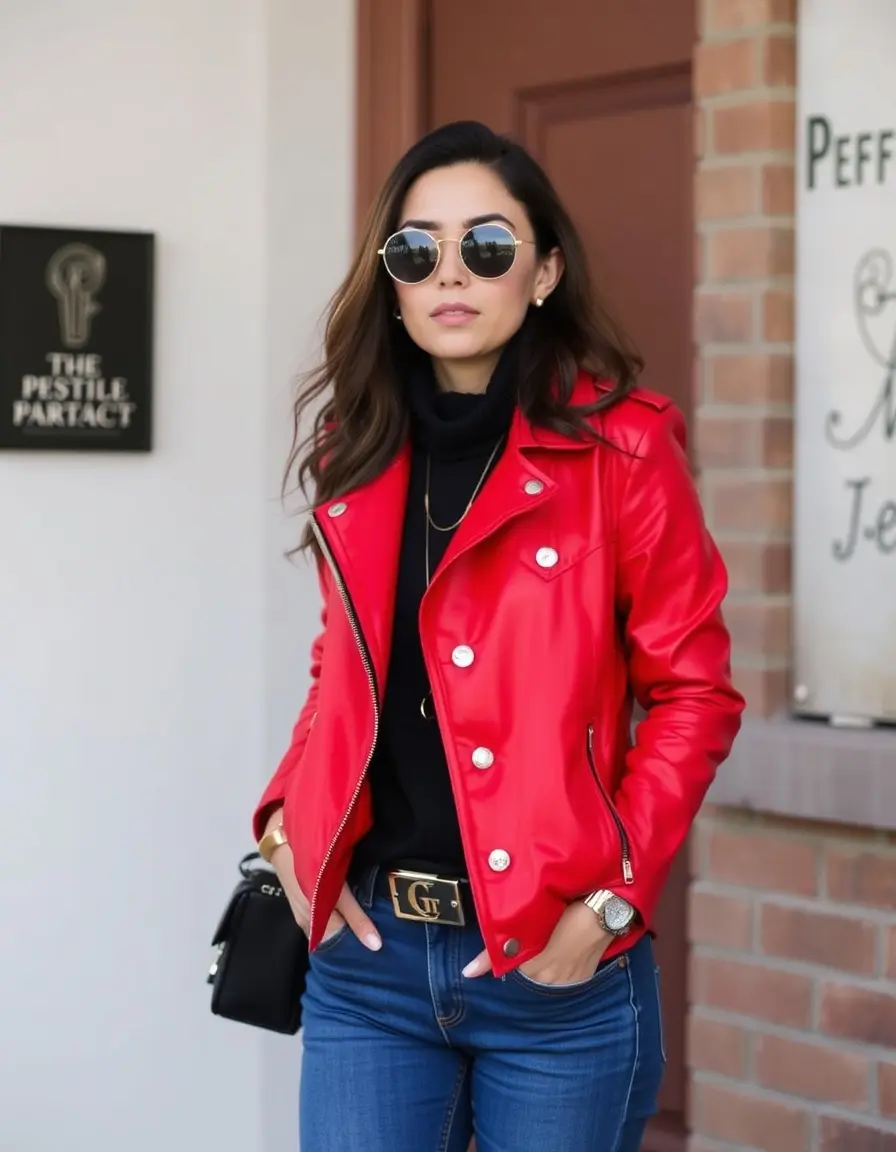 Perfecto femme cuir rouge vif style rock