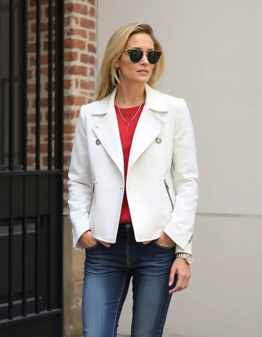 Veste perfecto femme cuir blanc élégant