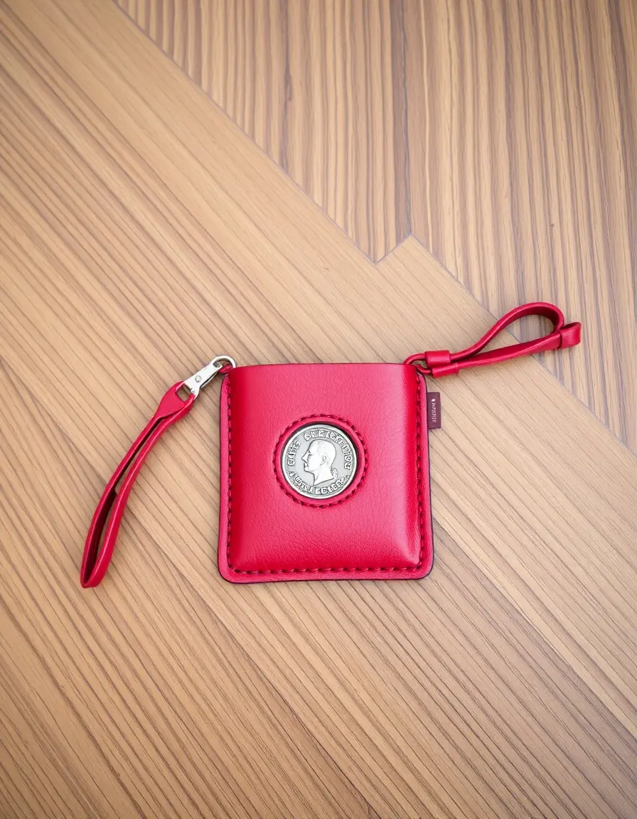 Petite pochette porte-monnaie en cuir rouge vif