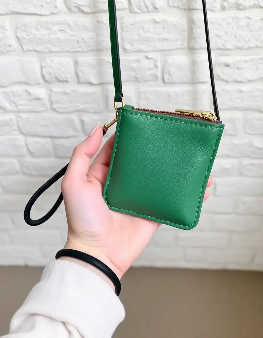 Mini pochette en cuir vert forêt pour homme