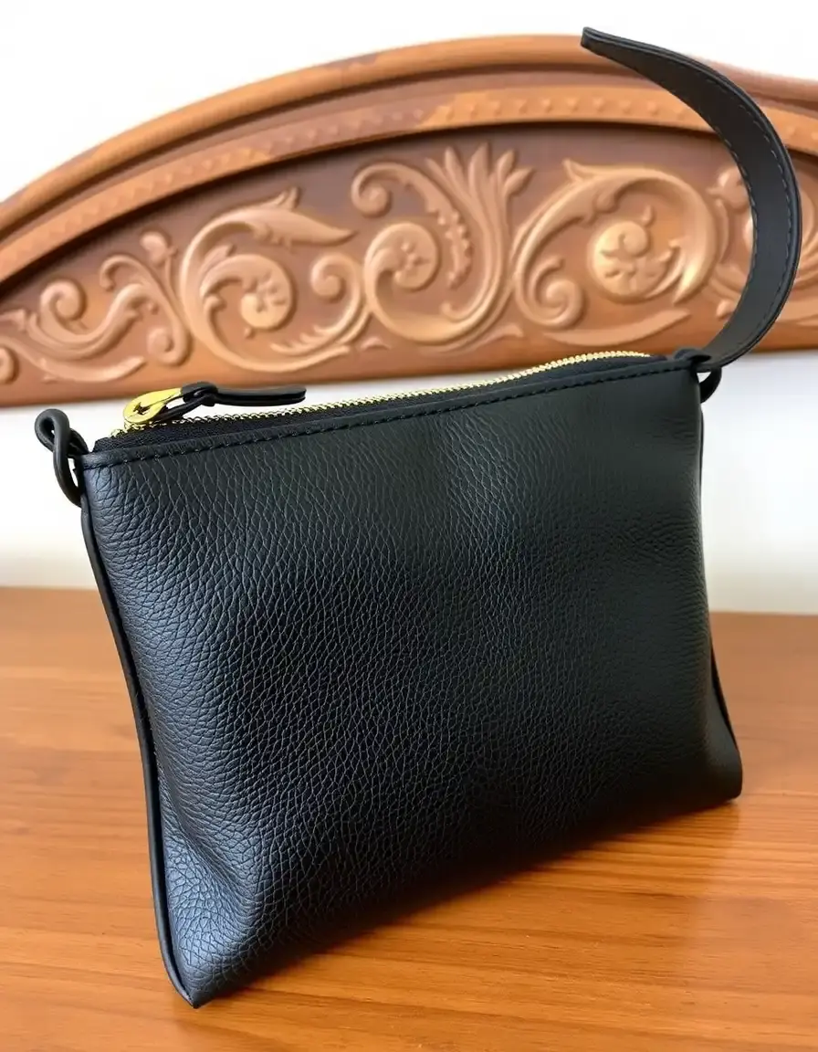Pochette homme cuir noir classique design épuré