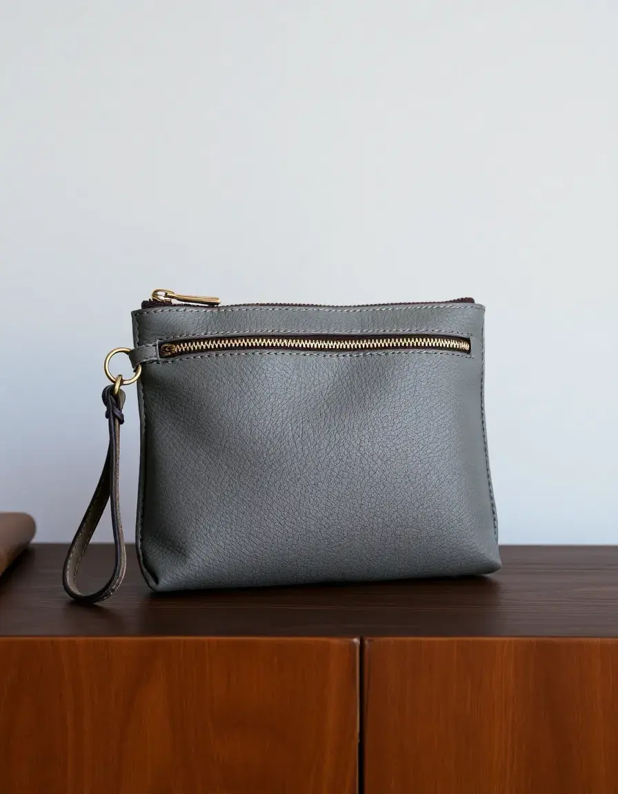 Pochette poignet homme cuir gris moderne