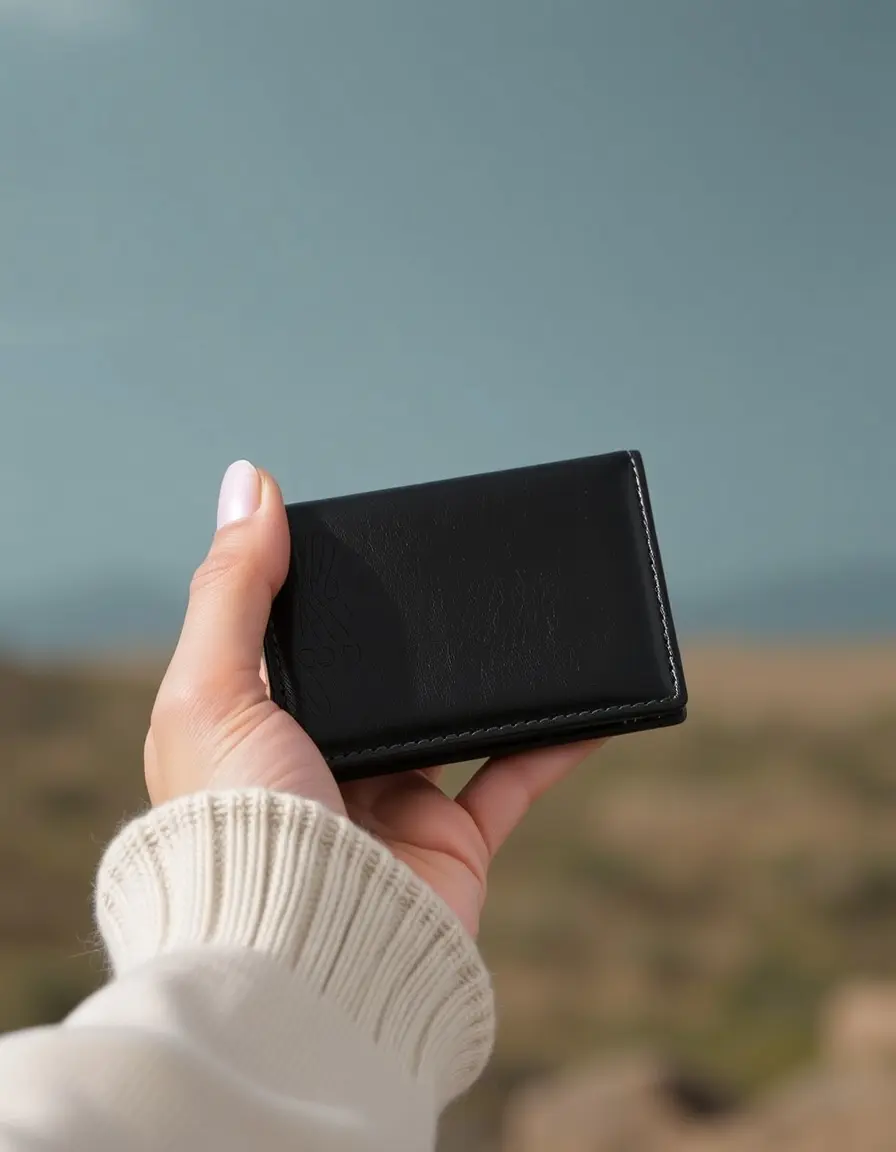 Portefeuille bifold noir pour femme en cuir véritable
