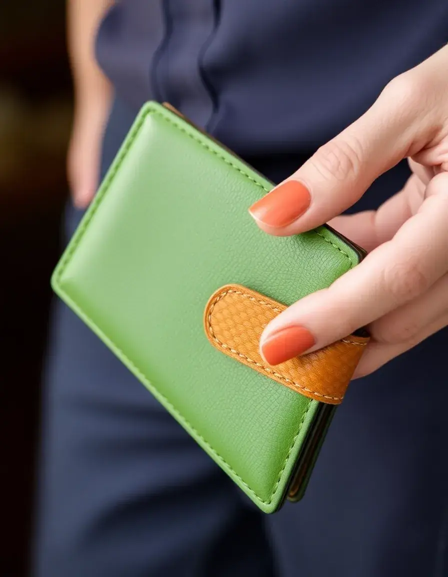 Portefeuille design vert émeraude en cuir