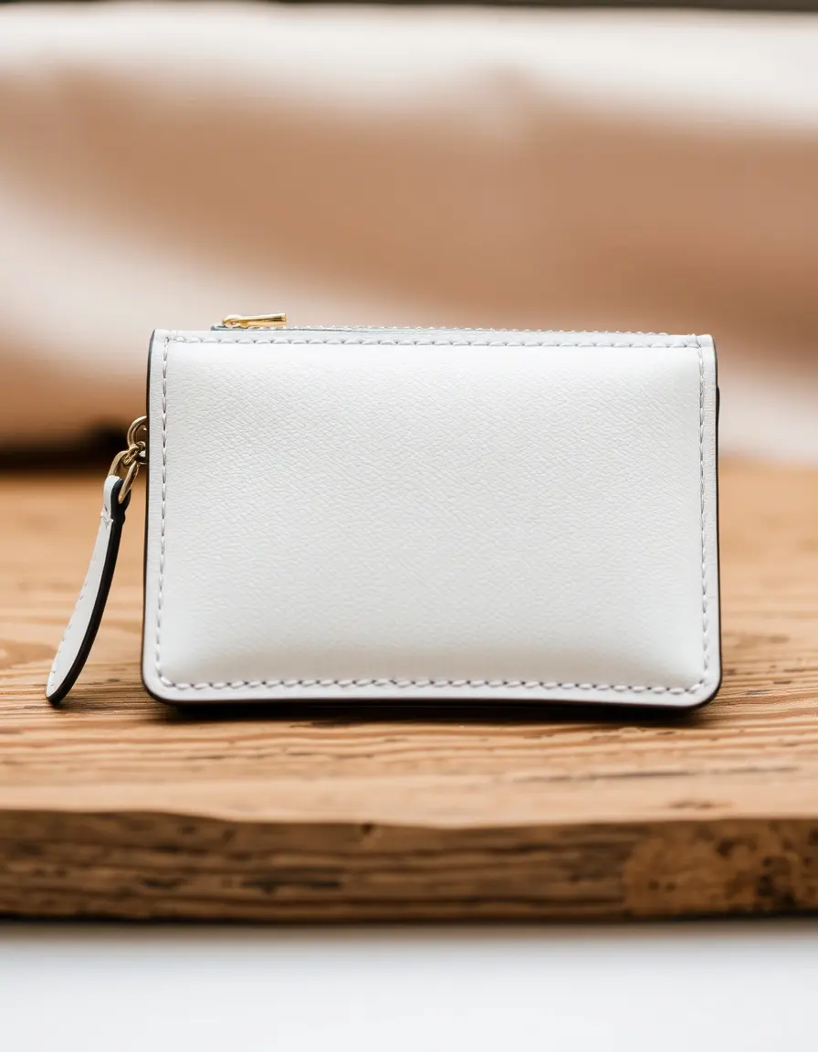 Portefeuille minimaliste blanc cassé en cuir