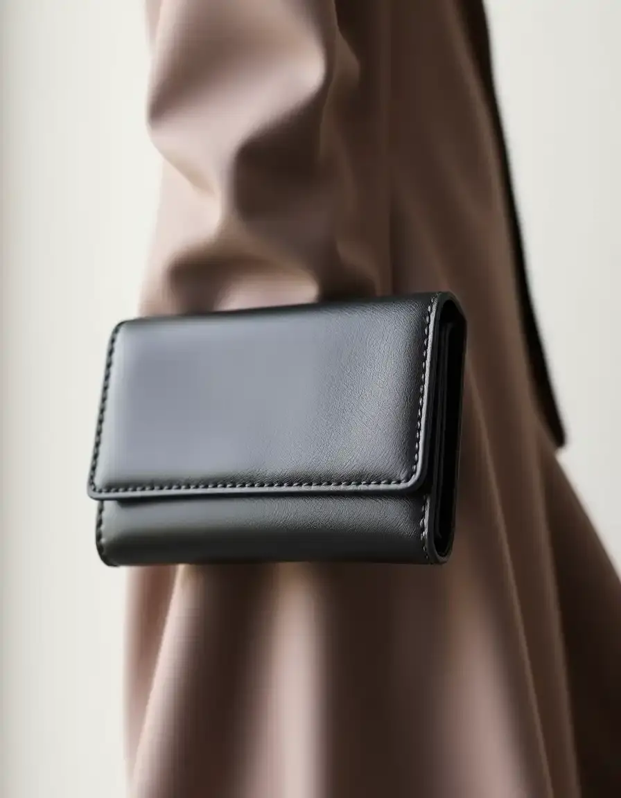 Portefeuille femme cuir noir classique design épuré
