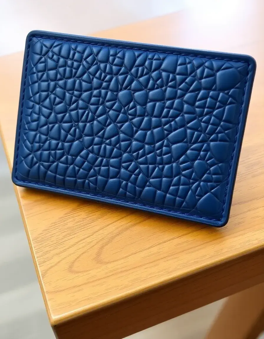 Portefeuille cuir embossé bleu marine femme