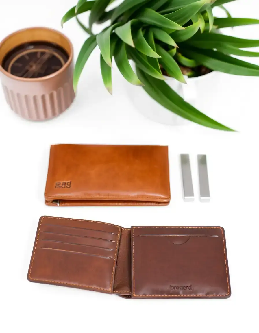 Portefeuille trifold homme en cuir marron