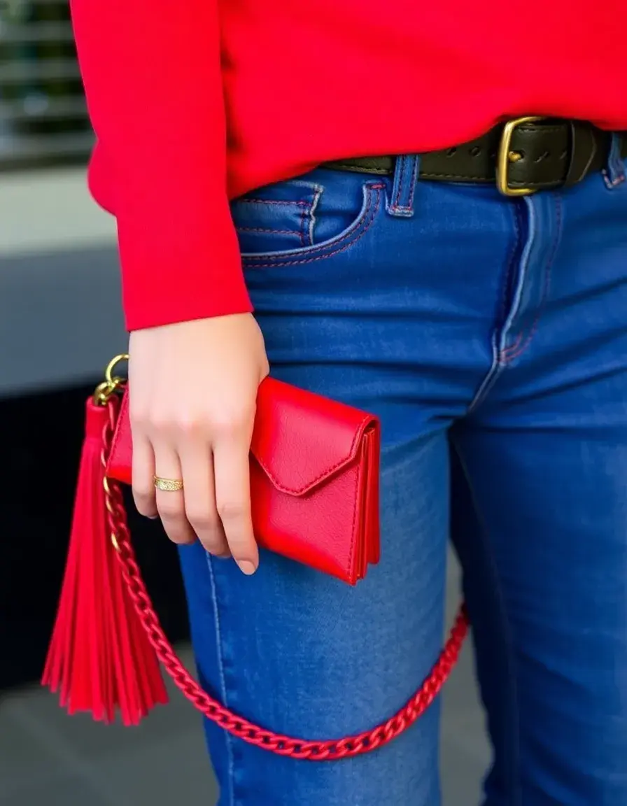 Portefeuille en cuir rouge avec chaîne de sécurité