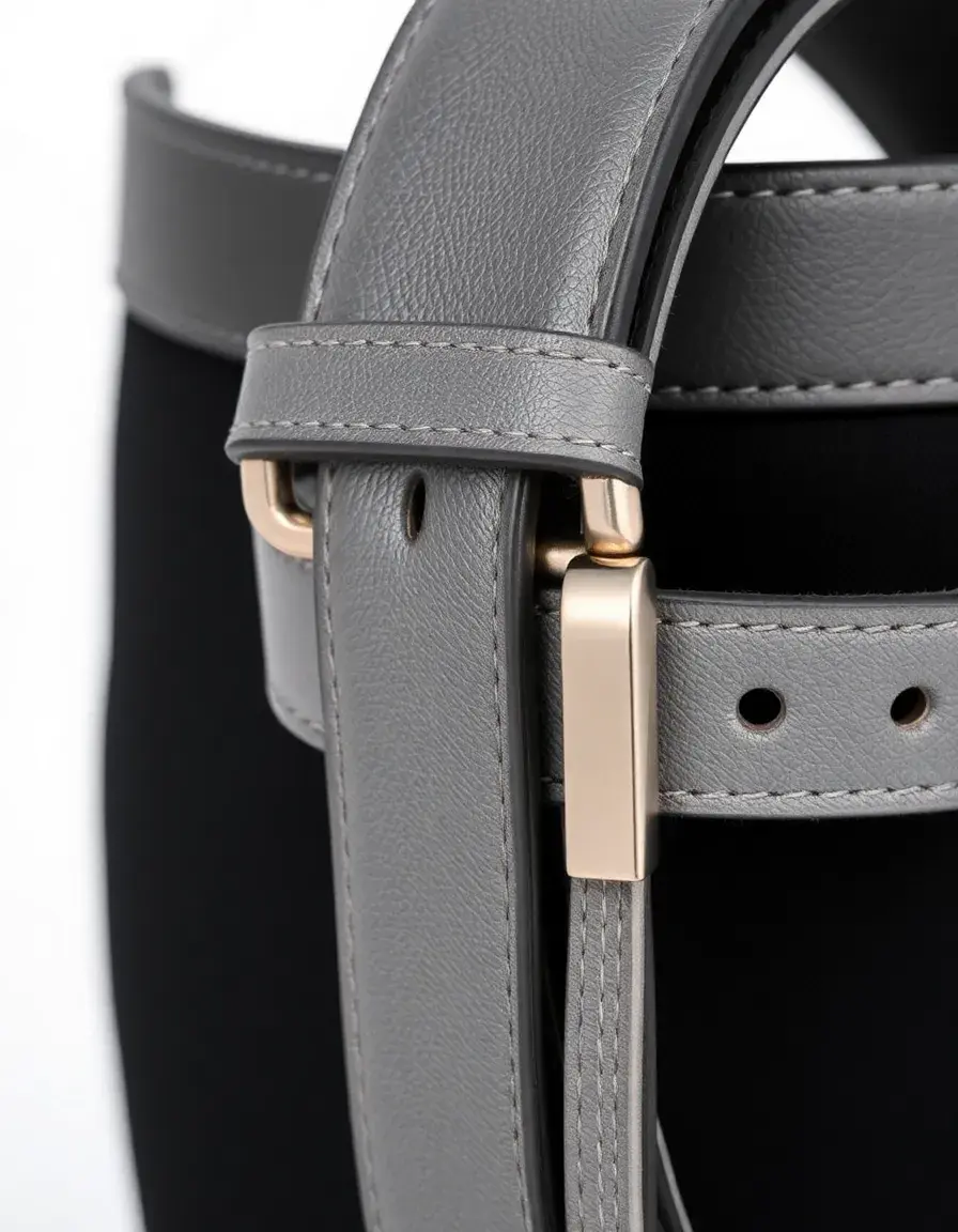 Ceinture sobre en pu cuir gris avec boucle en acier brossé