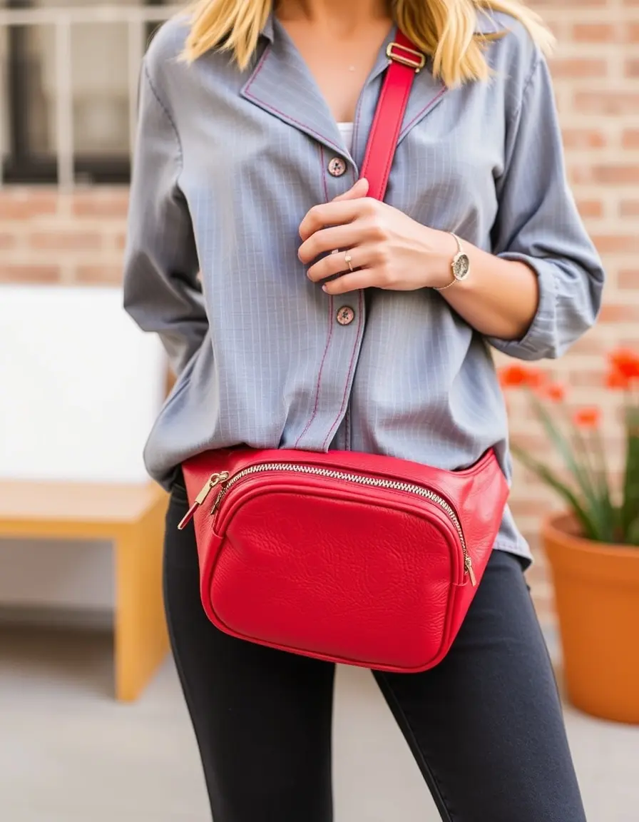 Sac banane cuir femme rouge tendance