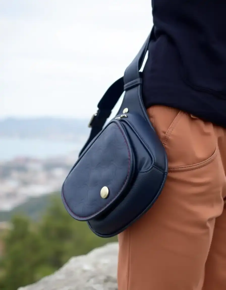 Sac banane cuir femme bleu marine pour le voyage